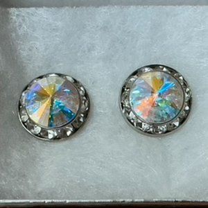 Crystal AB 15MM pierced earring silvertone for dance, auditions and pageants